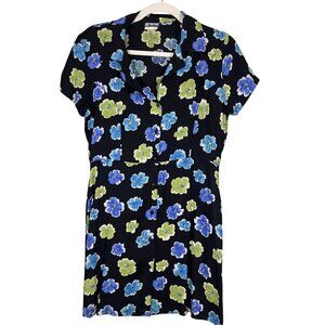 Vintage Floral Dress M Blue Retro Classic Chic 70s Preppy Casual Mod Feminine